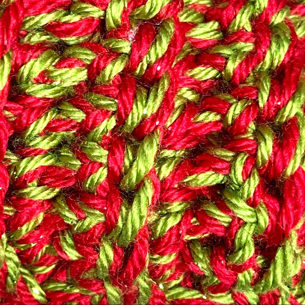 SCARF 🧣 Hand Crocheted 🧶 Red/Spring Green Sparkle-NEW ❤️💚 - Picture 5 of 8